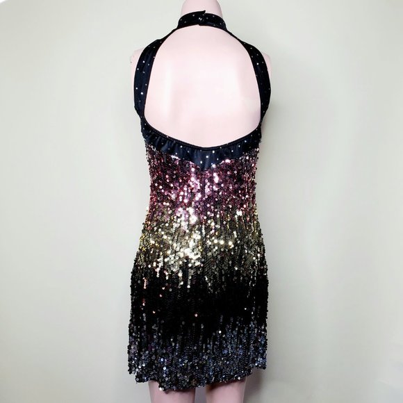 Sequin Mini Dress | Backless Halter Rose Gold | Small - Picture 3 of 14